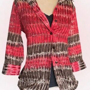 TanJay Red & Brown Boho Button-Front Blouse 🍒🤎